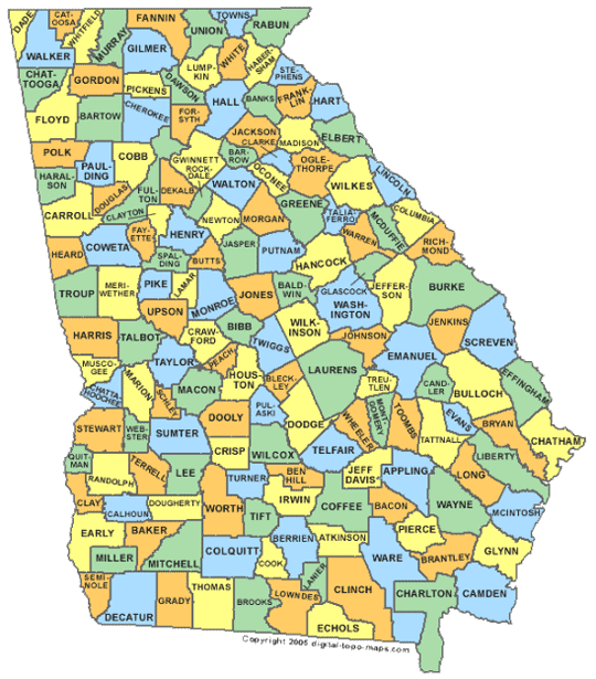 Georgia Map showing counties